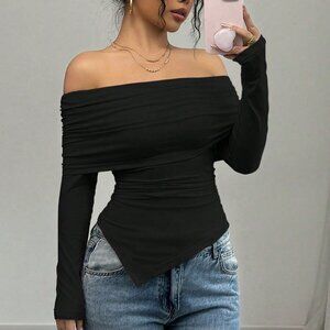 Black Casual Women's Elegant Off Shoulder long sleeved Top